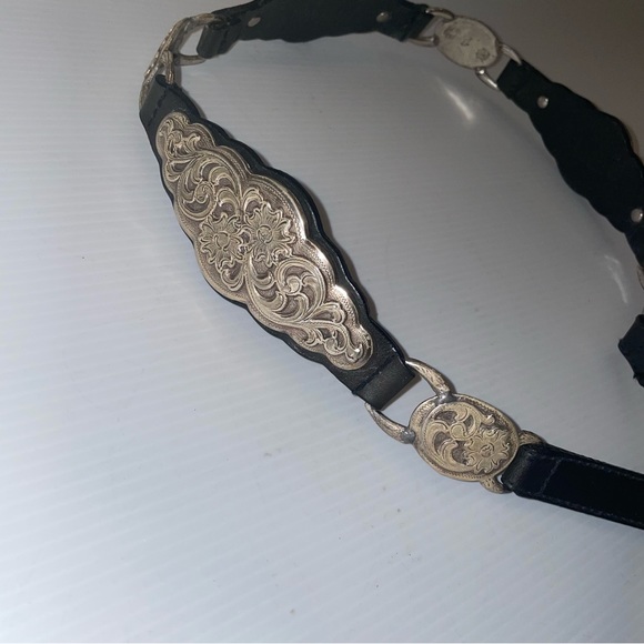 Western Silver Filigree and Black Leather Belt Made in 1995 - Picture 8 of 15